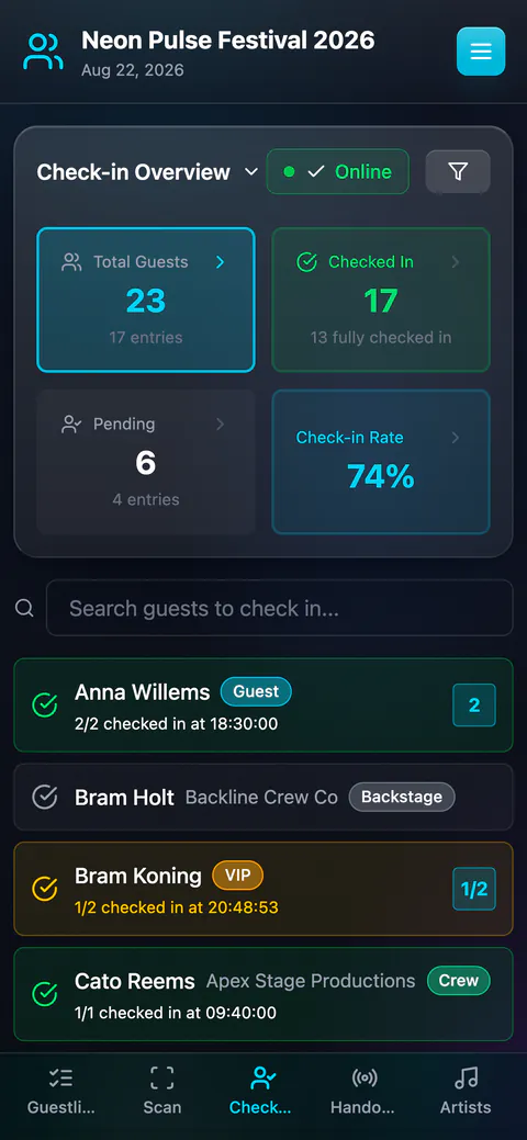 GuestAccess check-in on a phone