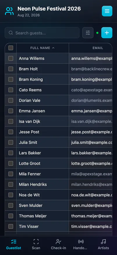 GuestAccess guestlist on a phone
