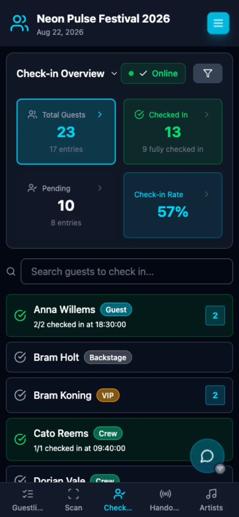 Resumo de check-in da GuestAccess num telemóvel